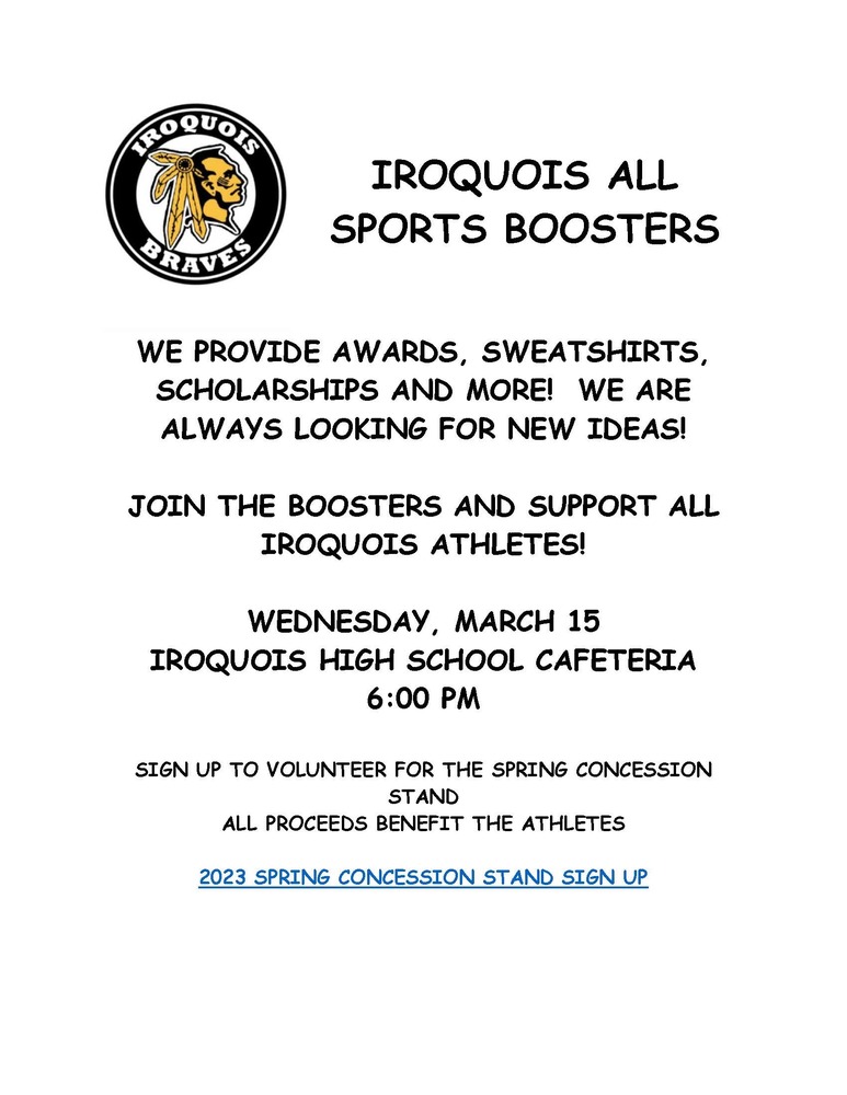 2023 Spring Concession Stand Sign Up Iroquois Jr./Sr. High School