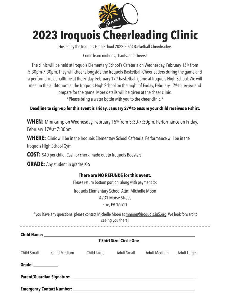 2023 Iroquois Cheerleading Clinic