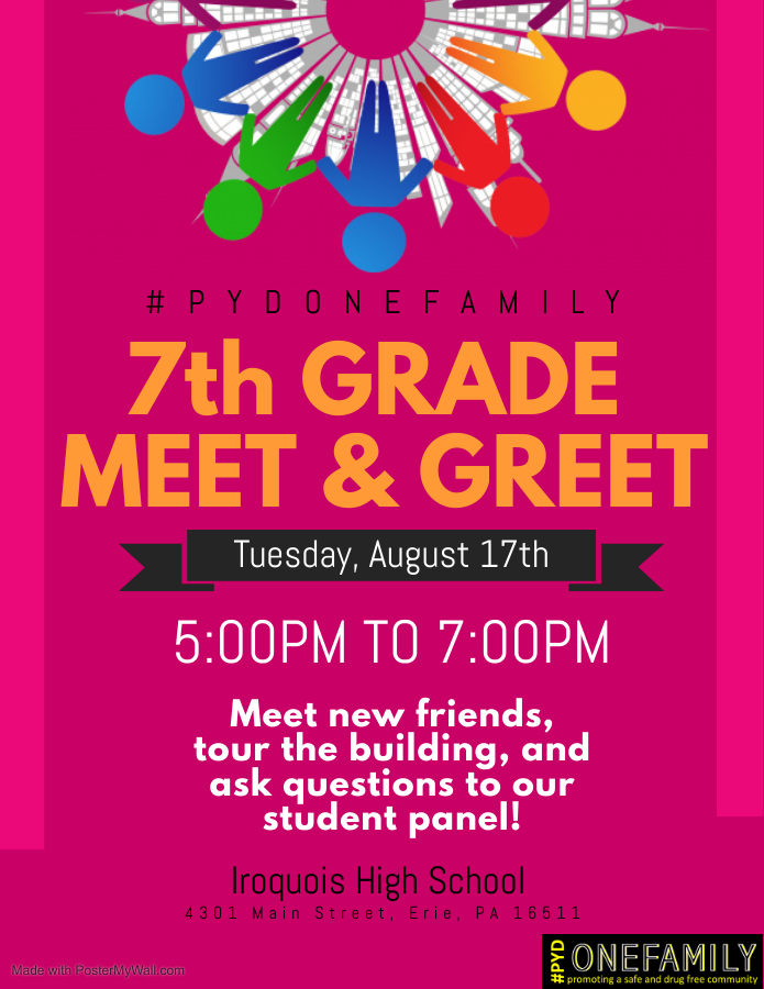 Are you new to our jr. high school? Whether you're coming from Iroquois Elementary or are new to the district - we want to welcome you to our #onefamily! Bring your schedule, take a tour of the building, and meet some new friends. We will also provide light refreshments and a student panel who can answer questions about their experiences here at Iroquois.