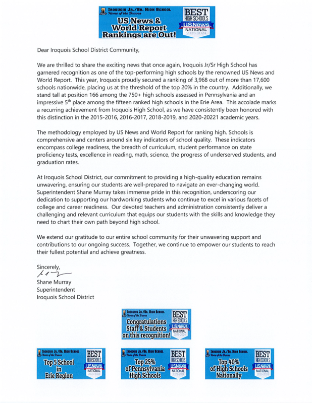 Press Release Iroquois Jr./Sr. High School